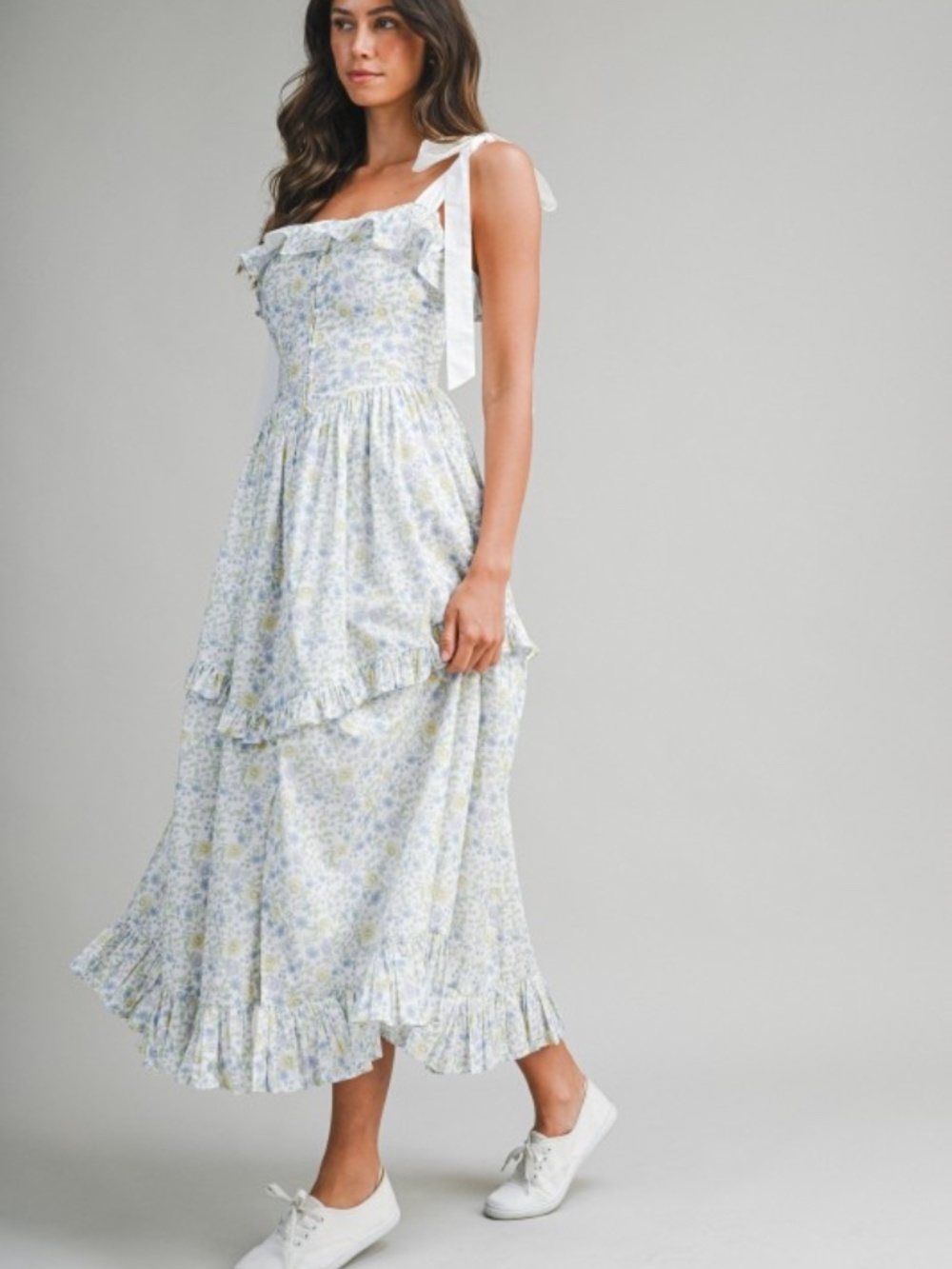Floral Printed Contrast Shoulder Strap Midi Dress - Picture 4 of 7